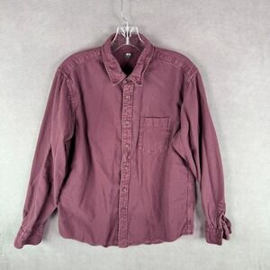 Uniqlo Mens Button Down Shirt Size M Medium Red Grunge Skate Minimalist